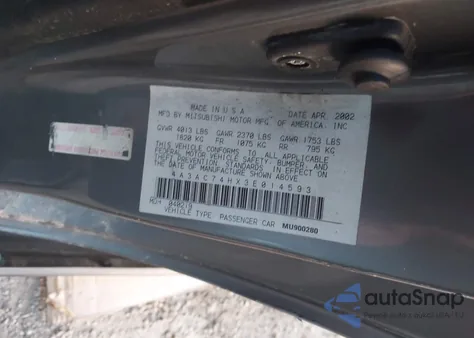 2003 Mitsubishi Eclipse Gts z USA, uszkodzony, nr VIN 4A3AC74HX3E014593